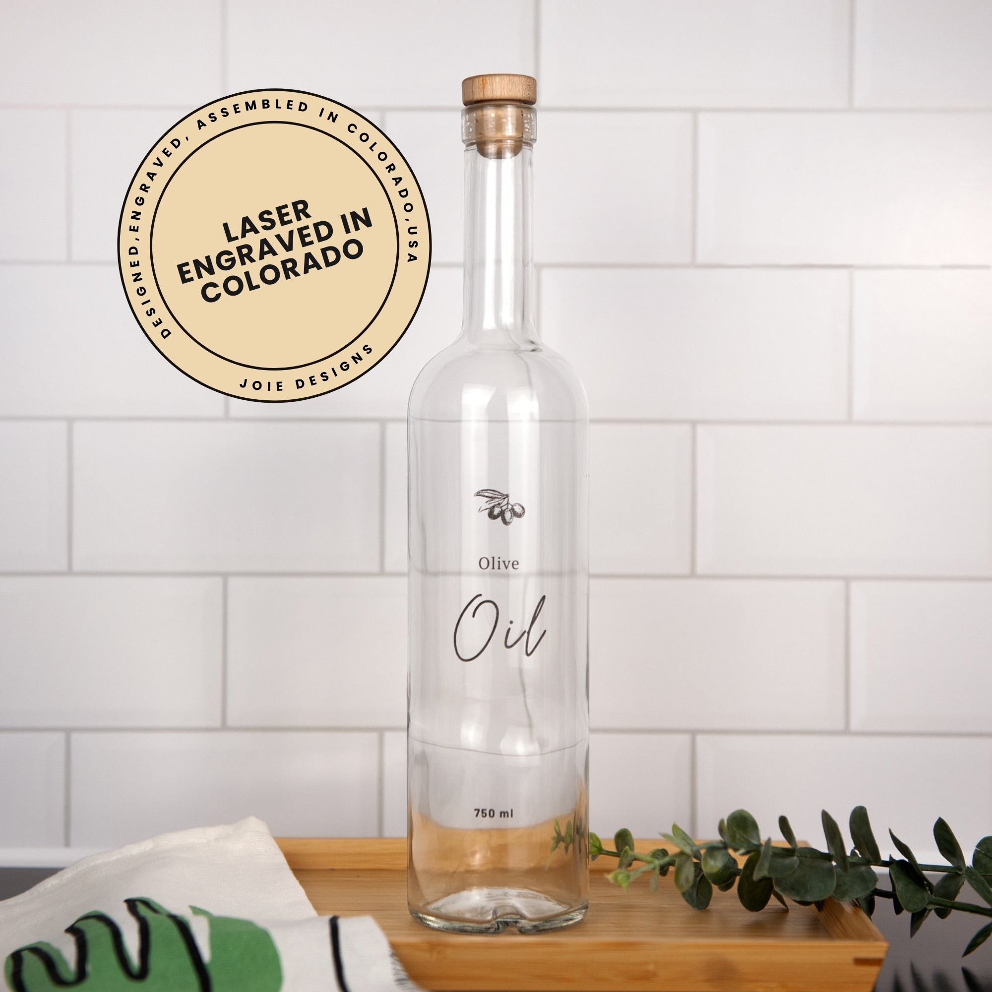 Olive Oil Pour Bottle | Clear Glass Engraved Design