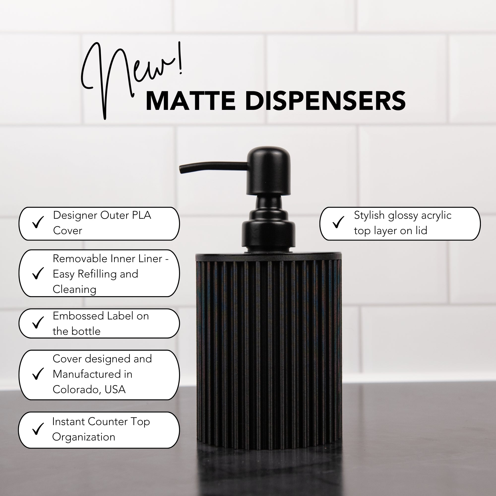 Modern Matte Fluted Soap Dispenser – 12oz (Black or Cream)