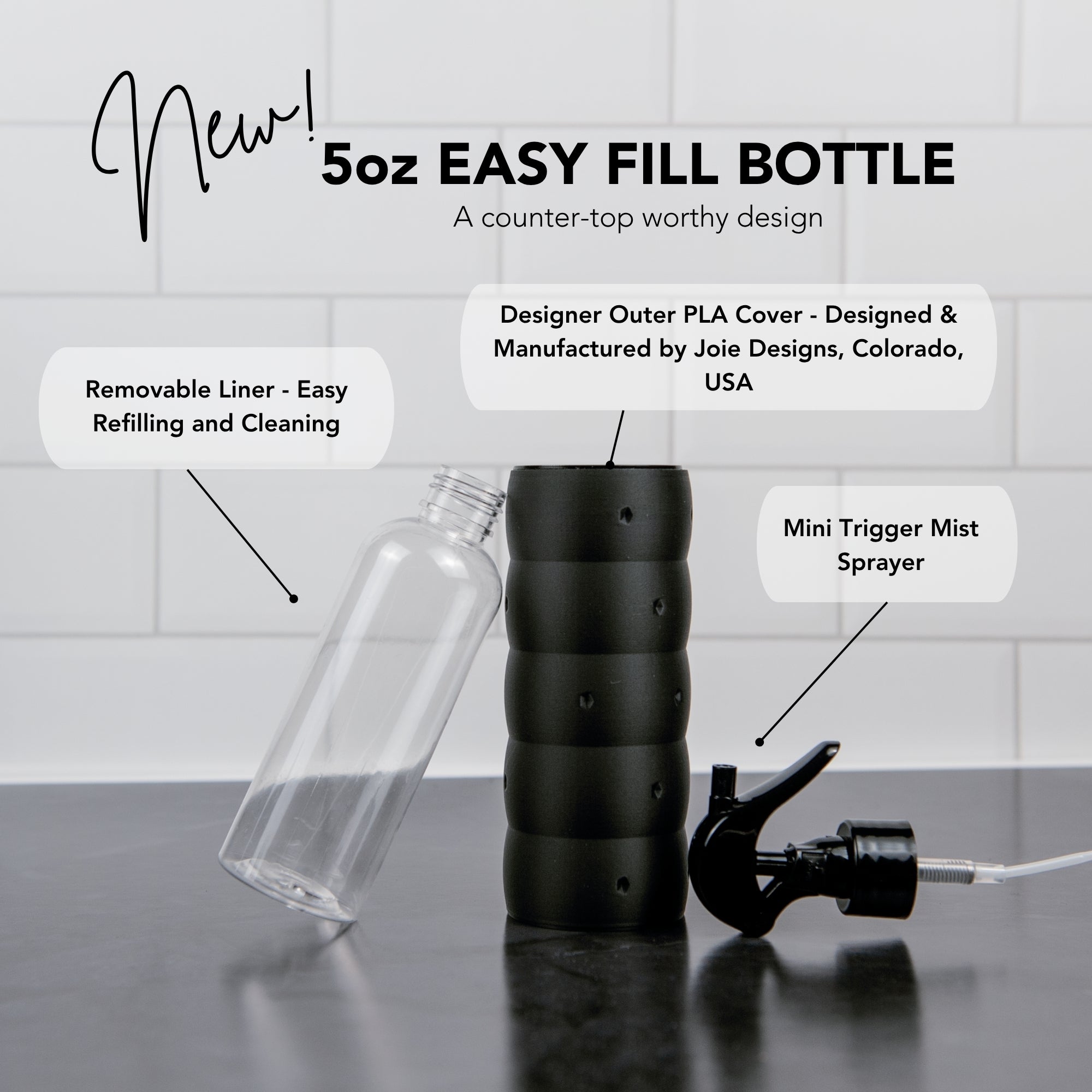 Matte Spray Bottle Modern Design – 5 oz counter top bottle (Black or Cream)