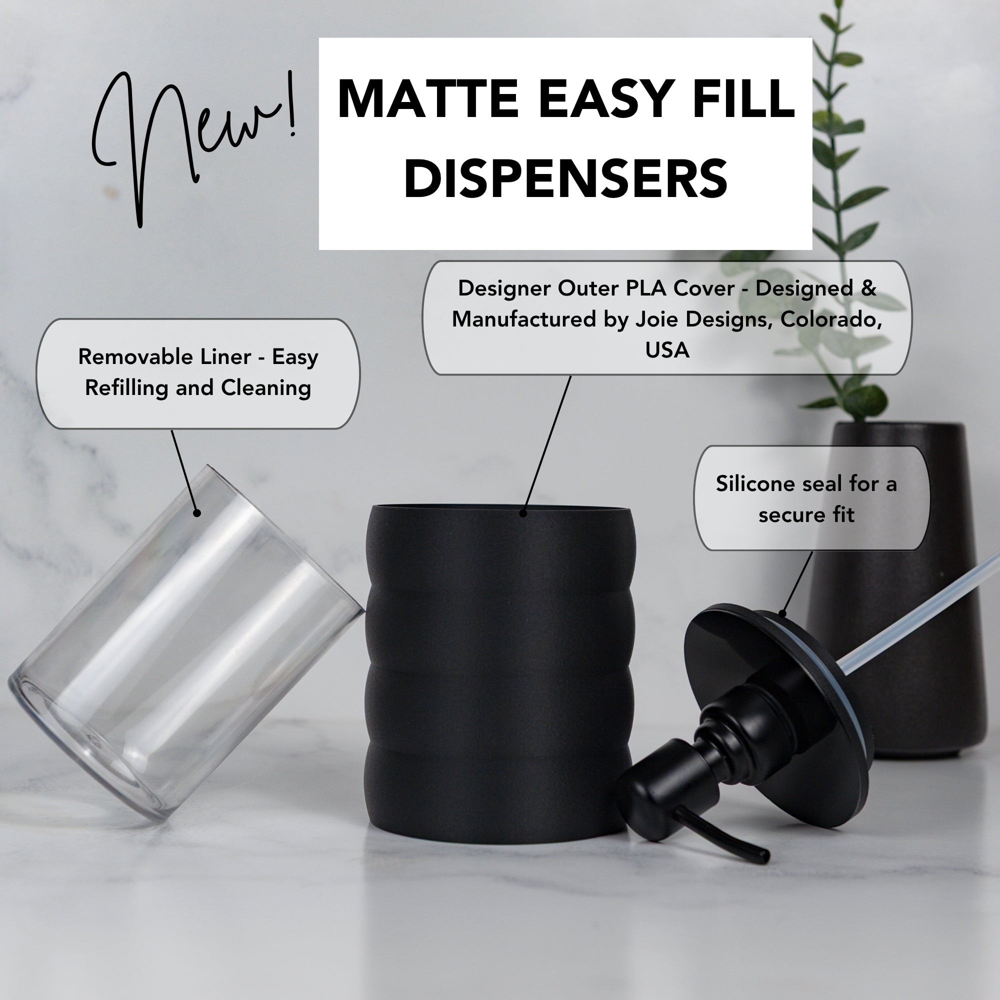 Hand Soap Dispenser Modern Bubble Design – Black or Linen White With Steel Pumps