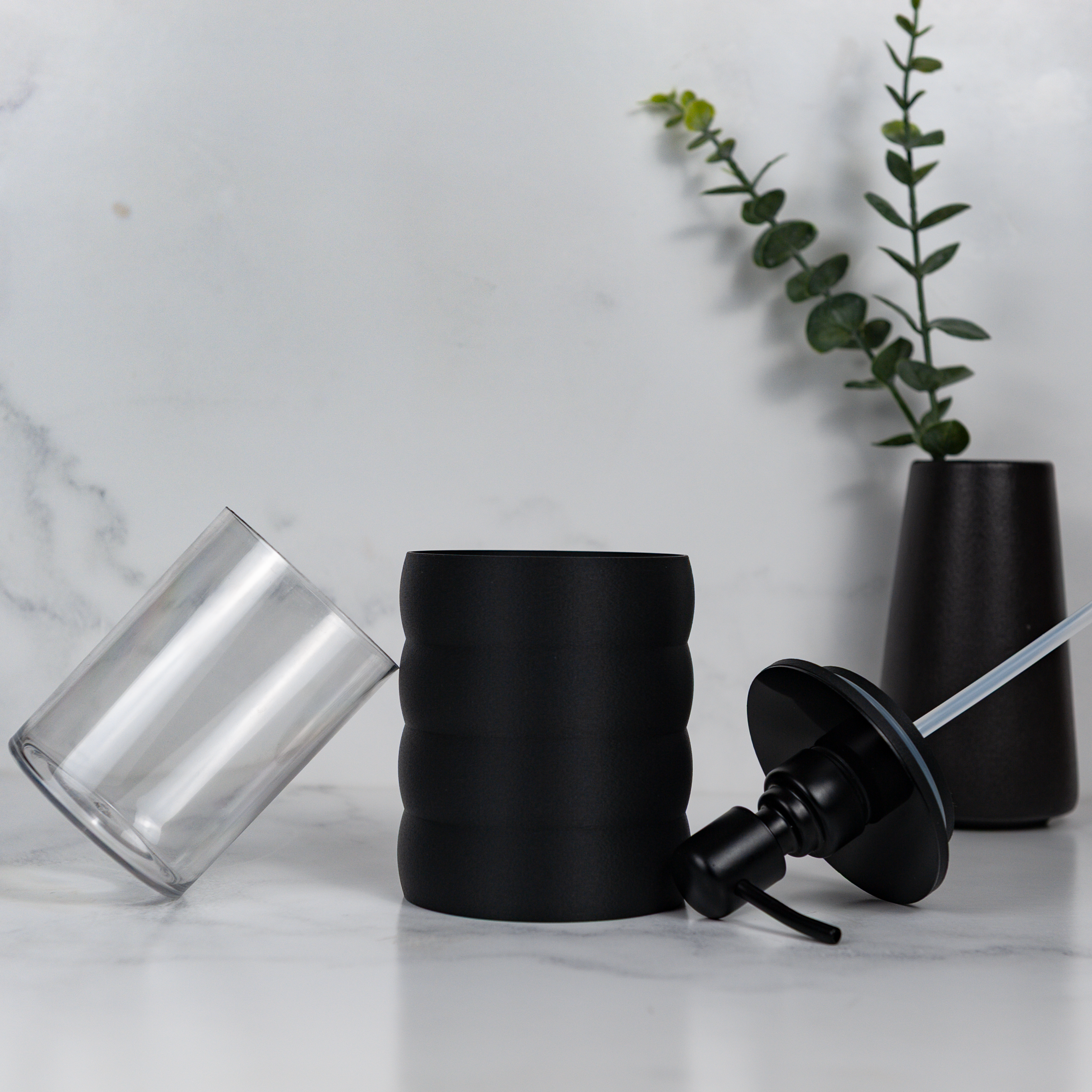 Hand Soap Dispenser Modern Bubble Design – Black or Linen White With Steel Pumps