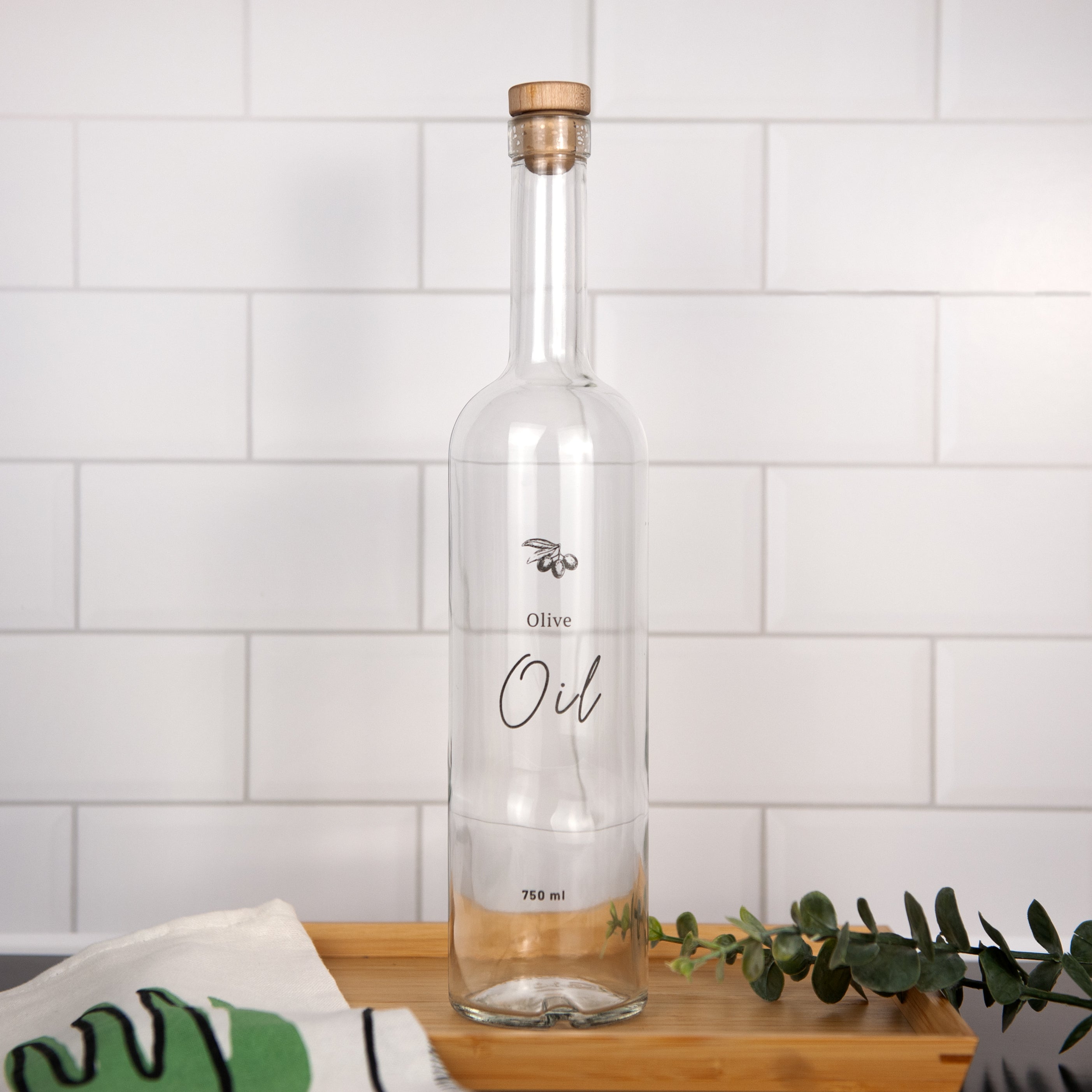 Olive Oil Pour Bottle | Clear Glass Engraved Design