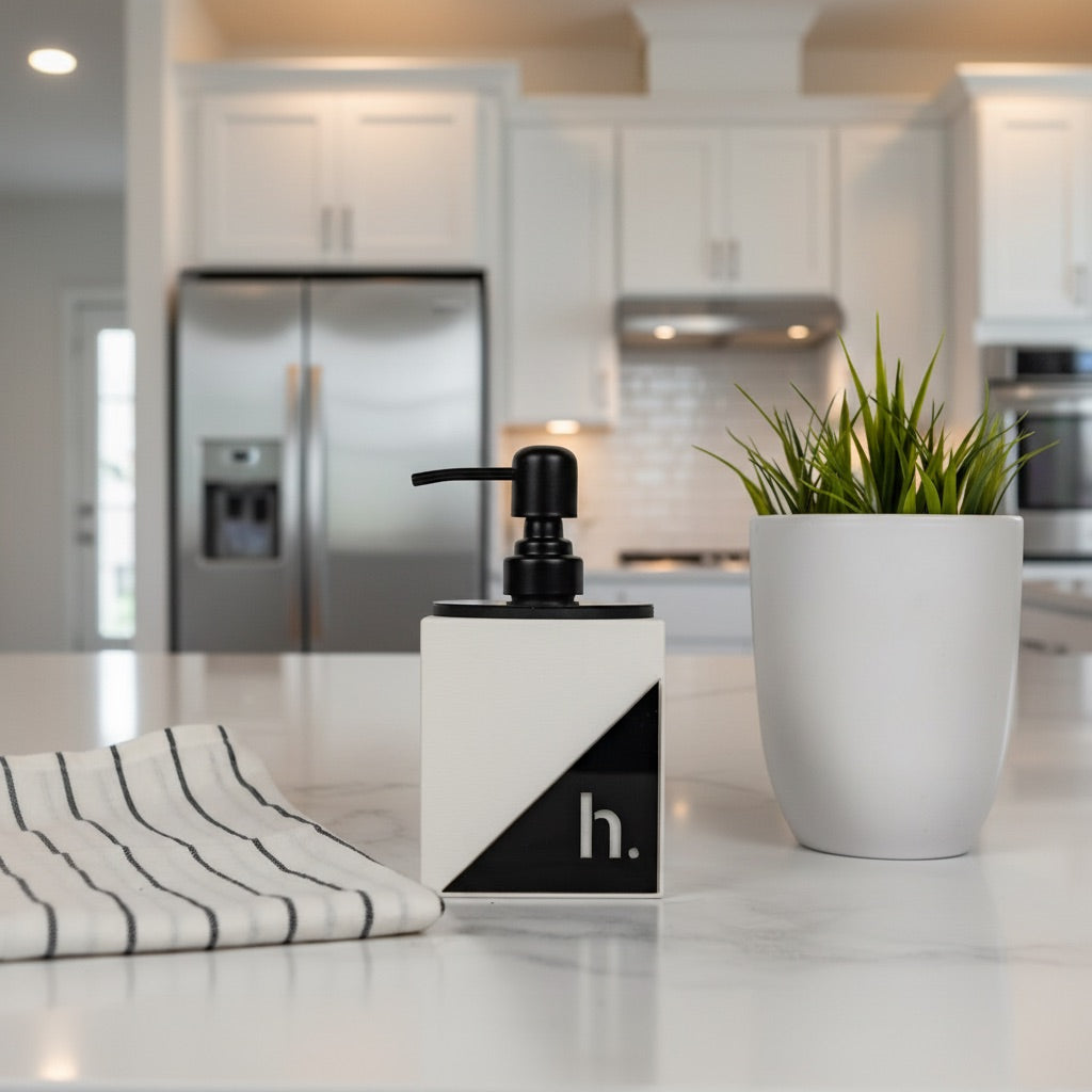 Modern Matte Square Soap Dispenser – 12oz Acrylic Accent Labels